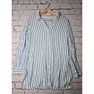 Soft Surroundings Escambia Gauze Tunic Button Up 100% Cotton Striped Shirt Large